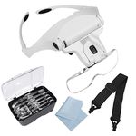 Qooltek Eyeglass Bracket/Headband Magnifier with 2 LED Lights and 5 Interchangable Lenses: 1.0X, 1.5X, 2.0X, 2.5X, 3.5X