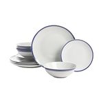 10 Strawberry Street Café Stripe Coupe Dinnerware Set, 12 Piece, Navy Blue