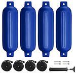 Sailortenx Boat Fenders 4 Pack 4.5 x16 Inflatable Ribbed Marine Boat Fender with Lines 6.5 ft Needles and Pump for Twin Eyes Boat Fender Bumpers for Docking Fenders with Small Sailboat,Blue