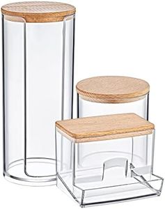Boxup Bathroom Organizers And Storage - Q Tips Cotton Organizer Glass Jar , Countertop Vanity Swabs Canisters Decor Set Essentials, Small Cute Round Pad Holder Accessories With Lids For Organization
