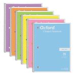 Oxford Notebooks, Spiral Notebook 6 Pack, 1 Subject, Wide Ruled Paper, 8" x 10-1/2", Pastel Pink, Orange, Yellow, Green, Blue, Purple, 70 Sheets, for School, Office