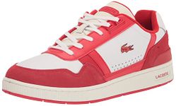 Lacoste Mens T Clip Multicolor Leather & Suede Sneakers, White/Red, 12.5