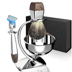 GRUTTI Shaving Brush Set, 4-in-1 Shaving Brush and Bowl Set - Shaving Brush Stand + Shaving Bowl + Badger Shaving Brush + Shaving Razor (Compatible with Fusion 5), Men's Manual Shaving Sets