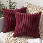 Miulee Pack of 2 Corduroy Soft Soild Christmas Decorative Square Throw Pillow Covers Cushion Cases Pillow Cases for Couch Sofa Bedroom Car 18 x 18 Inch 45 x 45 cm, Burgundy