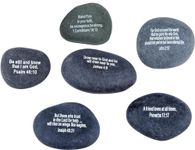 Holy Land Market Engraved Inspirational Black Stones - model II - (6 Biblical verses - Large 2 - 3 Inches ) from the Holy Land