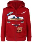 Disney Cars’ Lightning McQueen Zip Up Hoodie with Pockets for Boys, Front Zip Jacket, Red, Size 7