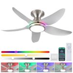 Kviflon Ceiling Fans with Lights Remote/APP Control, 38" Low Profile Ceiling Fans with Dimmable White Colors+Side RGB Lights, 6 Speeds 5 Reversible Blades for Kids Room Bedroom Living Room, Nickel