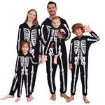 Matching Family Pyjamas Halloween Skeleton Costumes One Piece Hooded Jumpsuit Bodysuit for Men Women Kids Couples Adult Skeleton Sleepwear Nightwear Halloween Pjs,Kids,2T