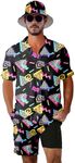 VUGOTU Men's 2 Piece Tracksuit 80s 90s Outfit Button Down 80s Shirts and Shorts Sets with Bucket Hats, 80s 90s Black, Medium