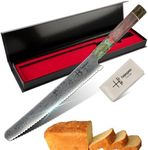 hajegato Damascus Chefs Knife Bread Slicer Unique One of Kind Handle Professional 10 Inch Japanese Chefs Kitchen Knife Vg10 67 Layers Damascus Steel Knive - Part of Chef Knife Set