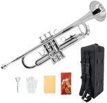 WUQIMUSC Bb Trumpet for Beginners - Student B-Flat Trumpet Set with 7C Mouthpiece, Hard Case, Gloves, Cleaning Cloth - Perfect Starter Brass Instrument (Silver)