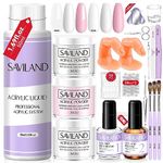 SAVILAND Acrylic Nail Kit, Clear White Pink Acrylic Powder and Liquid Set with Dehydrator & Primer, Complete for Beginners DIY Nail Extension Manicure