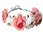 SYGA Rose Floral Crown Hair Wreath Leave Flower Silk Headband with Adjustable Ribbon for Women - Coral Beige