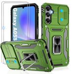 Galaxy A05s 4G Phone Case with Slide Camera Cover and Screen Protector×[2 pack], Shockproof for Samsung A05s 4G Case with 360°Magnetic Ring Holder Kickstand,Case for Samsung Galaxy A05s 4G Green