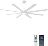Ohniyou 72" Large Ceiling Fan with Lights - Indoor/Outdoor Fan Remote & APP Control, Dimmable, DC Motor, Metal Ceiling Fan for Patio Living Room, White