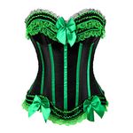 Grebrafan Push up Corsets for Women Plus Size Striped Bustier Burlesque (UK(14-16) 2XL, Black/Green)