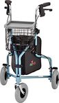 NOVA Traveler 3 Wheel Rollator Walker, All Terrain 8” Wheels, Includes Bag, Basket and Tray, Diamond Sky Blue