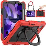 Timecity Case for iPad Air 5th Gen case 2022 /iPad air 4th Gen case 2020 10.9 Inch Full-Body Protective Case with Screen Protector, Rotating Stand and Handle/Strap for iPad Air 5/ Air 4 Case, Red