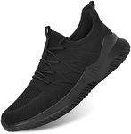 Mens Running Shoes Slip-on Walking Sneakers Lightweight Breathable Casual Soft Sole Trainers, All Black, 12