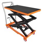 330 LBS Hydraulic Lift Table Cart, 50" Lifting Height - Heavy Duty Steel Double Scissor Lift Table with Non-Slip Pad & Lockable Caster Wheels for Warehouse Material Handling, Orange