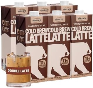 Wandering Bear Double Latte Organic Cold Brew Coffee — 32 fl oz, 6 pack - Creamy High-Protein Cold Brew Latte, 11 g Protein, Only 100 Calories, 5 g Sugar, Double Shot Strength (Shelf-Stable)