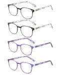 JM Reading Glasses Women with Spring Hinge 4 Pack, Lightweight Quality Vintage Readers Colorful Square Glasses for Ladies +2.5 Magnifying