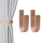 OCIOLI 2 Pieces Curtain Tiebacks Wood Curtain Holdbacks U Shaped Curtain Hooks Curtain Tie Backs Wall Mount Curtain Holder Curtain Pull Backs Tie Backs for Curtains (Wood, 2)