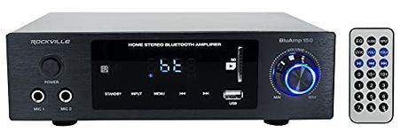 Rockville BLUAMP 150 Home Stereo Bluetooth Receiver Amplifier, 75W x 2 RMS, Optical/Phono/RCA, Includes Remote - Perfect for Home Theater, Karaoke, and Parties