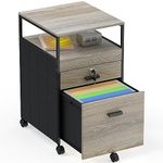 SHW Rolling and Vertical File Cabinet and Lockable Filing Drawer with Open Shelf, 2 Drawers, Maple