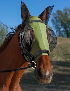 HackFond Horse Fly Mask with Ears, UV Protection for Horses, Elasticity with Big Mesh Eye Covers, Snug Fitting Comfortable Breathable Lightweight for Horses Olive Green Full Size
