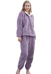 ZBH1985 Women's Coral Fleece Pajamas Flannel Sleepwear Soft Pajamas Set Warm Loungewear 2 Piece Pjs Set…, Purple, Medium