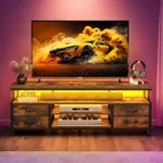 YITAHOME LED TV Stands for Living Room, TV Stand for 70/65 inch TV, Entertainment Center with Storage,LED TV Stand with 4 Fabric Drawers,Modern Industrial TV Console Cabinet,Retro Brown