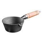 Cabilock Melting Pot Cast Iron Sauce Pan Pre- Seasoned Basting Pot Nonstick Baking Pan Stockpot Butter Melting Pot Kitchen Cheese Pan with Wood Handle for Oil Milk Candy Chocolate Cast Iron Cookware