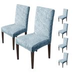 House of Quirk Stretchy Universal Camellia Jacquard Waterproof Chair Cover Removable & Washable Short Dining Chair Cover Protector Seat Slipcover (Light Blue,Pack of 6)