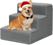 Dog Stairs for High Bed and Couch, Premium Foam Dog Steps for Small Dogs, Older Pets, Non-Slip Pet Stairs with High-Strength Boards, Removable Washable Cover, 3 Tiers Grey