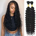 Human Braiding Hair 100g 20 Inch Deep Wave Bulk Human Hair for Braiding No Weft Brazilian Virgin Curly Human Hair Extensions for Boho Braids Wet and Wavy Deep Human Hair Braiding Hair