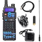 BAOFENG Radio 8W Long Range Dual Band Handheld Walkie Talkies for Adults with 3800mAh Type-C Rechargeable Battery,Earphone,High Gain Antenna and one Programming Cable