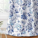 H.VERSAILTEX Blackout Curtains 84 Inch Length 2 Panels Set Floral Print Curtain Drapes for Living Room Thermal Insulated Grommet Window Curtains for Bedroom - Traditional Floral in Blue and White