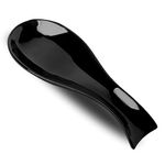 Hasense Spoon Rest for Stove Top, Large Ceramic Spoon Holder for Kitchen Counter, Cooking Utensil Rest for Spatula Ladle Spoon and Tong, Kitchen Spoon Rest for Home and Coffee Bar Accessories, Black