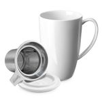 Sweese Tea Cup with Infuser and Lid, Microwave Safe Tea Mug with Handle - 15oz Ceramic Cup for Tea Warm and Hot Water - Quality Tea Infuser Cup for Tea Drinker