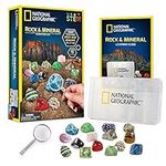 NATIONAL GEOGRAPHIC Rocks and Minerals Education Set – 15-Piece Rock Collection Starter Kit with Tiger’s Eye, Rose Quartz, Red Jasper, and More, Display Case and Identification Guide