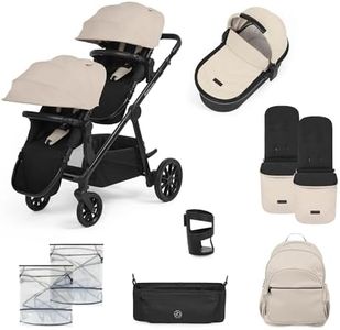 Ickle Bubba Virgo 11-Piece Single to Double Pushchair – Converts from One Child to Two for Your Newborn & Toddler, Tandem Pram with Carrycot, Lightweight & Compact, Suitable from Birth (Stone)