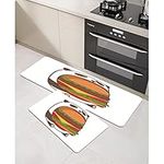 URSOPET 2 Piece Kitchen Rugs and Mats Kitchen Rug Set,Hungry Kawaii Lunch Bread Hamburger Panda Big Fat Eating Huge Burger Animals Wildlife Food Drink, Rug Kitchen Sink Kitchen Area Rugs Non Skid