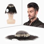 Artello® FINE R MONO Smart Hair Patch for Men, Silky Hair Wig in 100% Natural Human Hair, Dual Shade Apollo PU for Indian Skins, 2x Finest Base (Colour: Natural Black) (10x8)