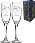 Personalised Engraved Wedding Champagne Glass Set with Any Message, Any Date, Wedding Rings Design, Two 7oz/207ml Custom Champagne Glasses, Engraved in The UK