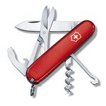 VICTORINOX Swiss Pocket Knife Compact, 15 Functions, Swiss Made, Multi Tool incl. Blade, Mini Screwdriver, Bottle Opener, Red