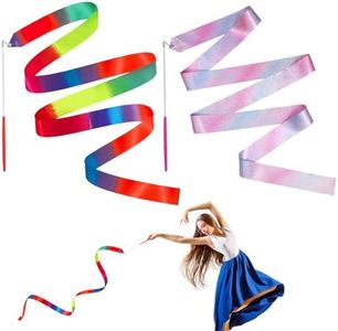 2 Pezzi Nastri da Ballo, 4 m Nastro da Ginnastica Ritmica Nastri da Danza Dance Ribbons Ginnastica Ritmica Bacchetta Ginnastica Ritmica Bacchetta per Talentshow Allenamento Artistico di Danza