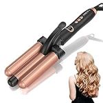 3 Barrel Curling iron Hair Waver, Pretfy 25mm Ceramic Hair Curler for Beach Waves, 1 inch Curling Wand Crimper Wand Temperature Adjustable 140°F-430°F, LCD Display,15S Quick Heating, Dual Voltage