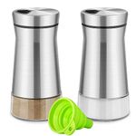 2pcs Salt and Pepper Shakers with Adjustable Pour Hole,Stainless Steel Salt Shaker with Clear Glass Bottom,Refillable Spice Dispenser Perfect for Home Kitchen BBQ Restaurant,1 Set by UDQYQ