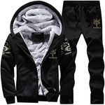 MANTORS Men's Tracksuit Winter Soft Hooded Fleece Sweatsuits Warm Pullover Coats 2 Pieces Outfits Set D76 Black M